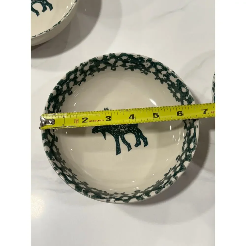 VINTAGE Tienshan Moose Country Cereal Soup Bowls Set 4 Folk Craft Spongeware 6.5